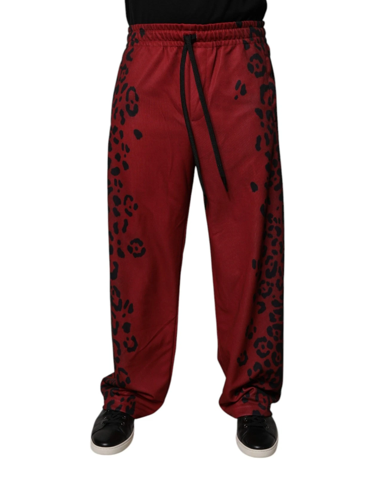 Dolce & Gabbana Red Leopard Print Polyester Men Jogger Men's Pants