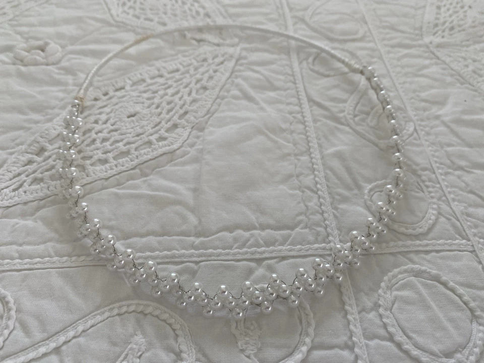 Tiara nupcial de perlas sintéticas blancas Stefana vintage ortodoxa griega 2 Foto 3 de 4