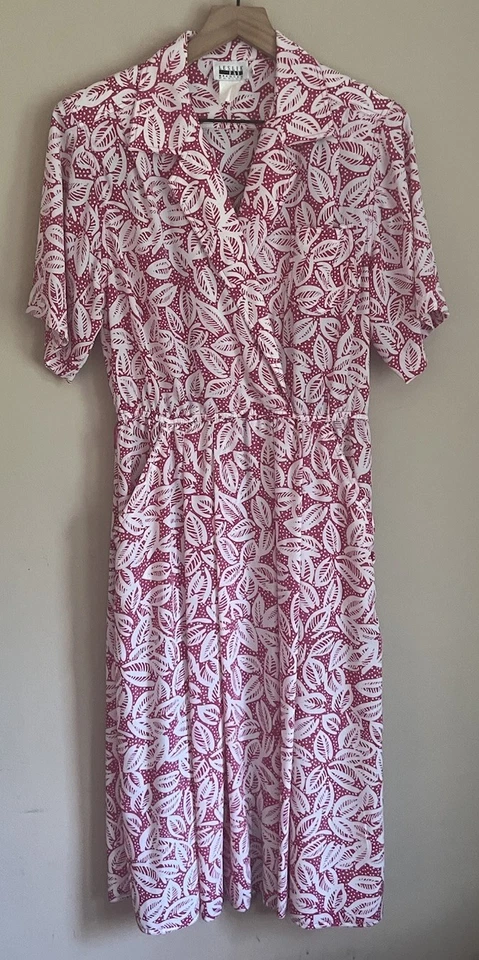 Vestido Camisa Vintage Rosa Blanco Hoja 12P Secretaria Leslie Fay Abuela Años 90 Foto 2 de 4