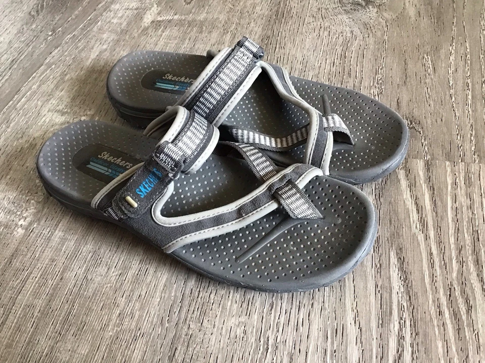 Skechers Womens Size 9 Reggae Outdoor Lifestyle Slides Gray Slip On Sandals - Image 2 of 4