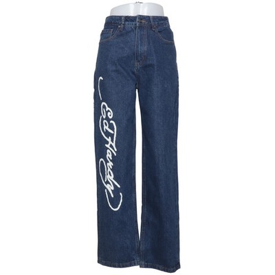 Ed Hardy, Jeans, Größe: 26, FLAMING SKULL RELAXED JEAN, Blau/Weiß #1E0