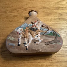 Vintage Native American INDIAN on HORSE Ceramic 3D 10.5" Hand Painted Vase Hunt