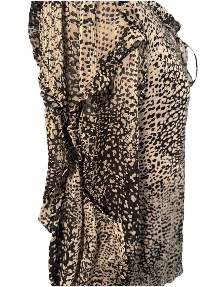 Blusa Campesina Anthropologie Maeve Top Talla Pequeña Marrón Estampado Animal Volantes Foto 3 de 4
