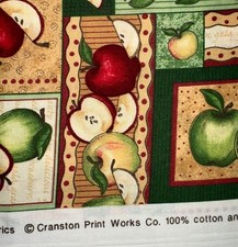 Vintage Cotton Fabric W44  x1.3YDS Apples Potpourri - Green Red and Yellow