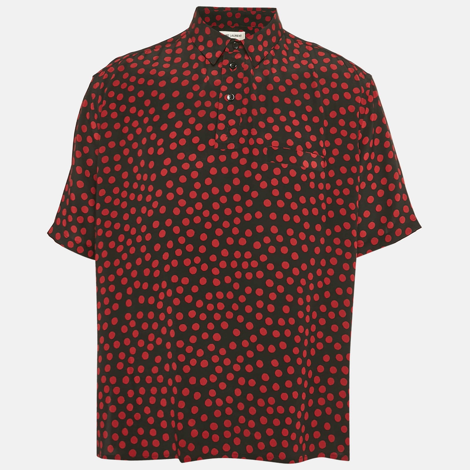 T shirt Saint Laurent Paris in seta con stampa a pois nero rosso XXL