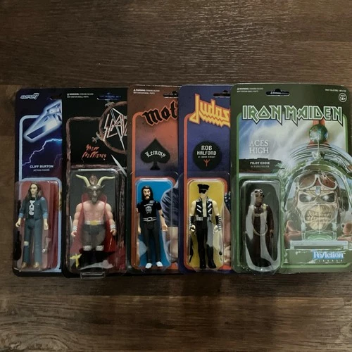 Super7 ReAction Lot of 5 Carded Figures Motörhead,Slayer,IronMaiden,Booth,Judas