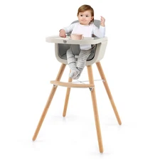 Costway 3 in 1 Convertible Wooden High Chair Baby Toddler w/ Cushion Gray