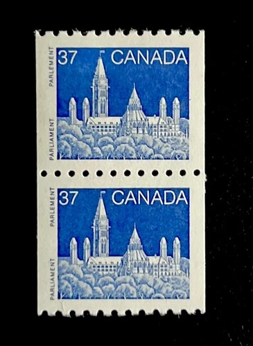 Canada MNH #1194i Rolland Paper DF Coil Pair Parliament Stamps - 1988 CV$250