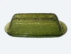 Vintage Covered Butter Dish Anchor Hocking Soreno Avocado Green Textured Glass