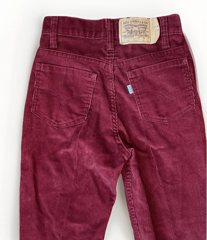 DE COLECCIÓN STOCK ANTIGUO Borgoña LEVI'S 719 NIÑOS PANA PIERNA RECTA 26 X 32 Estudiante Foto 4 de 4