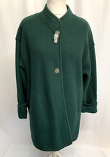 Geiger 100% Pure New Wool Coat Jacket Vintage Bottle Green Oversized Uk12 L829