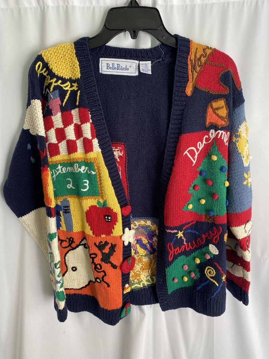 Vintage Belle Pointe Calendar Holidays Seasons Cardigan Sweater Womens Small