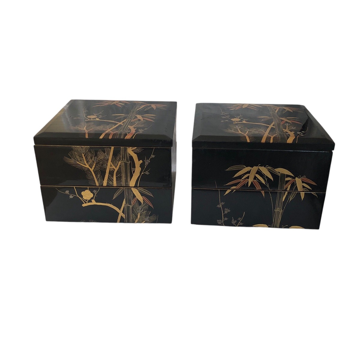1937 GILT LACQUER JUBAKO BENTO BOXES - Japanese Showa Era Maki-e