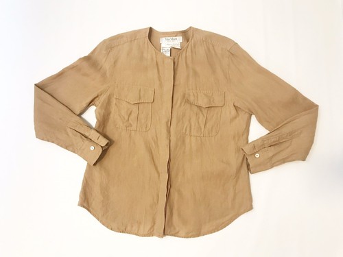 Max Mara Pure Linen Tan No Collar Blouse Size US 8 - 第 1/3 張圖片