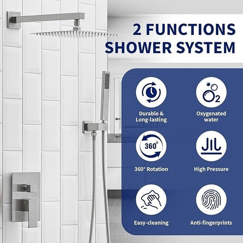 Bathroom Shower Faucet Set Luxury Rainfall Shower Head Combo System Mixer Valve - Picture 5 of 332