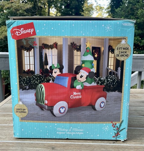Disney Gemmy 8 ft Mickey & Minnie Weihnachtstruck mit Weihnachtsbaum aufblasbar