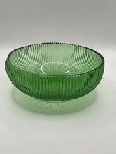 Vintage E.O. BRODY Co Emerald Green Glass Ribbed Bowl Cleveland Mid Century 60's