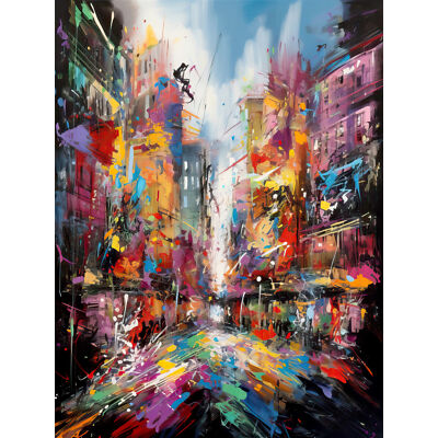 Abstrakte Stadt Straße Modern Lebendig Stadtbild Kunst Leinwand Bild Druck 18X24