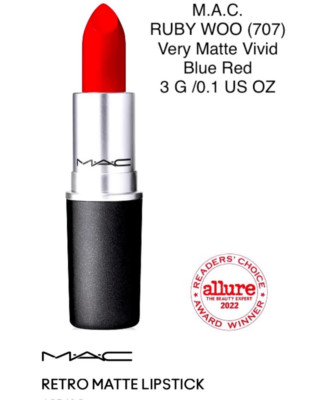 MAC Retro Matte Lipstick In Shade Ruby Woo (707) Full Size 3g/.1 OZ
