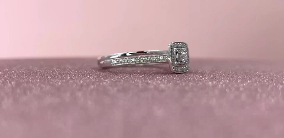 14K White Gold Diamond Bridal Wedding Ring Set Square Halo Engagement Milgrain - Image 4 of 4