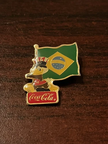 Vintage 1984 Los Angeles Olympics Coca Cola Sam Eagle Brazil Flag Lapel Pin