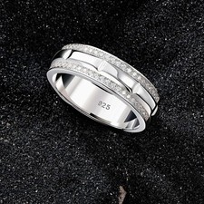 Genuine 925 Sterling Silver Wedding Ring for Men Cubic Zircons Fine Jewelry