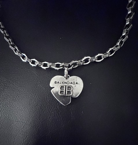 Vintage Of Necklace By Balenciaga Silver Heart Double Sided Unisex Necklace - Picture 2 of 3
