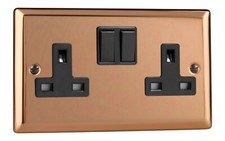 Varilight XY5BCU Polished Copper Double Socket 2 Gang Switched Urban Bevelled