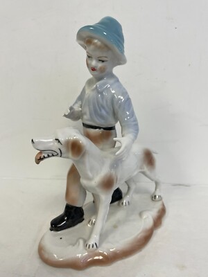 1960's ARPO Vintage Porcelain Statue Figurine Boy & Dog Stamped Made in Romania