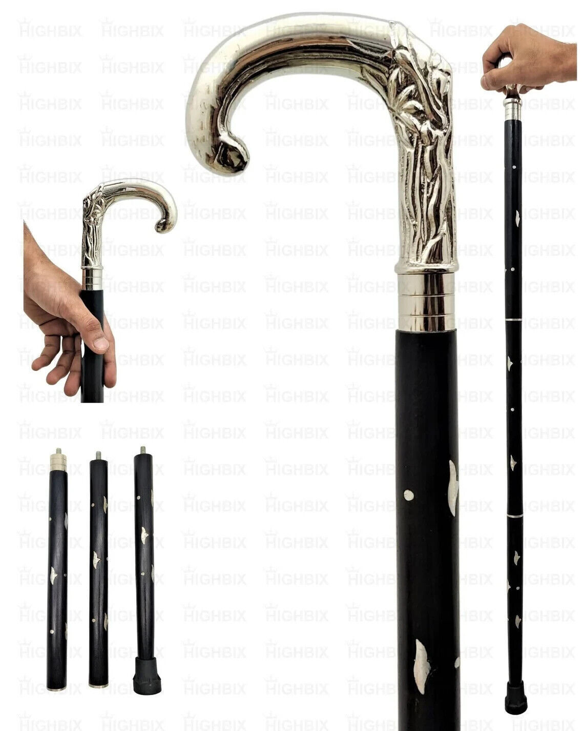 Antique Solid Brass DerbyHead Handle Vintage Wood… - image 6