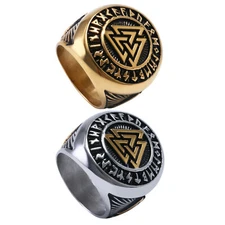 Men's Norse Viking Valknut Ring Rune Letter Circle Stainless Steel Size 7-12