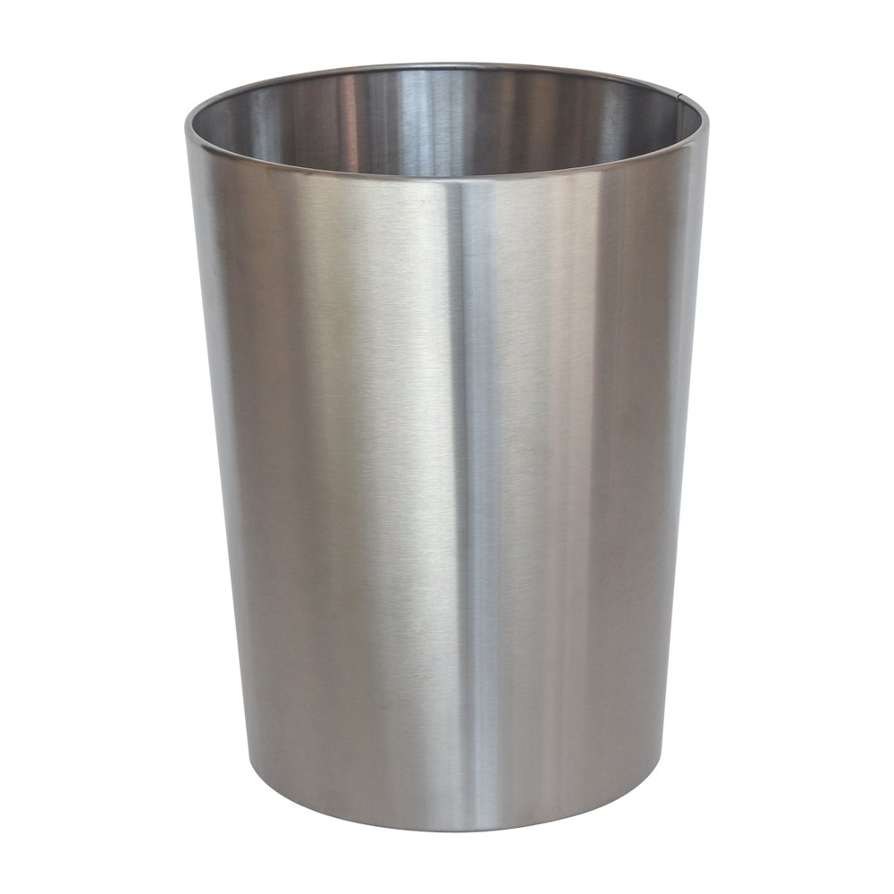 Brushed Nickel Metal Bathroom Wastebasket Simple Design Trash Can 2