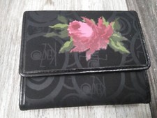 WOMEN'S KENZO BLACK Leather Wallet W/ ROSE  4.1/4''X3.1/4'' 