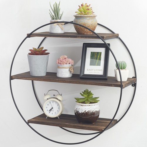 Estantería de pared estantería colgante estantería colgante tablón de pared estantería redonda metal madera D - Imagen 3 de 12
