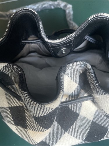 NEW Talbots Plaid Buffalo Black & White Crossbody Bucket Bag NWT Purse Handbag - Picture 8 of 11