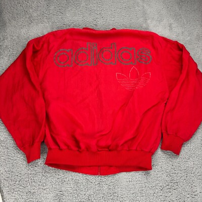 Vintage Adidas Mens Red Full Zip Bomber Jacket Logo Long Sleeve With Pockets M