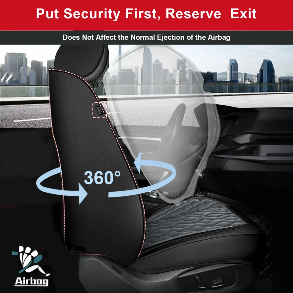 For Ford C-Max Hybrid/ Energi 2013-2018 Front & Rear 5-Seat Covers PU Leather - Image 4 of 4