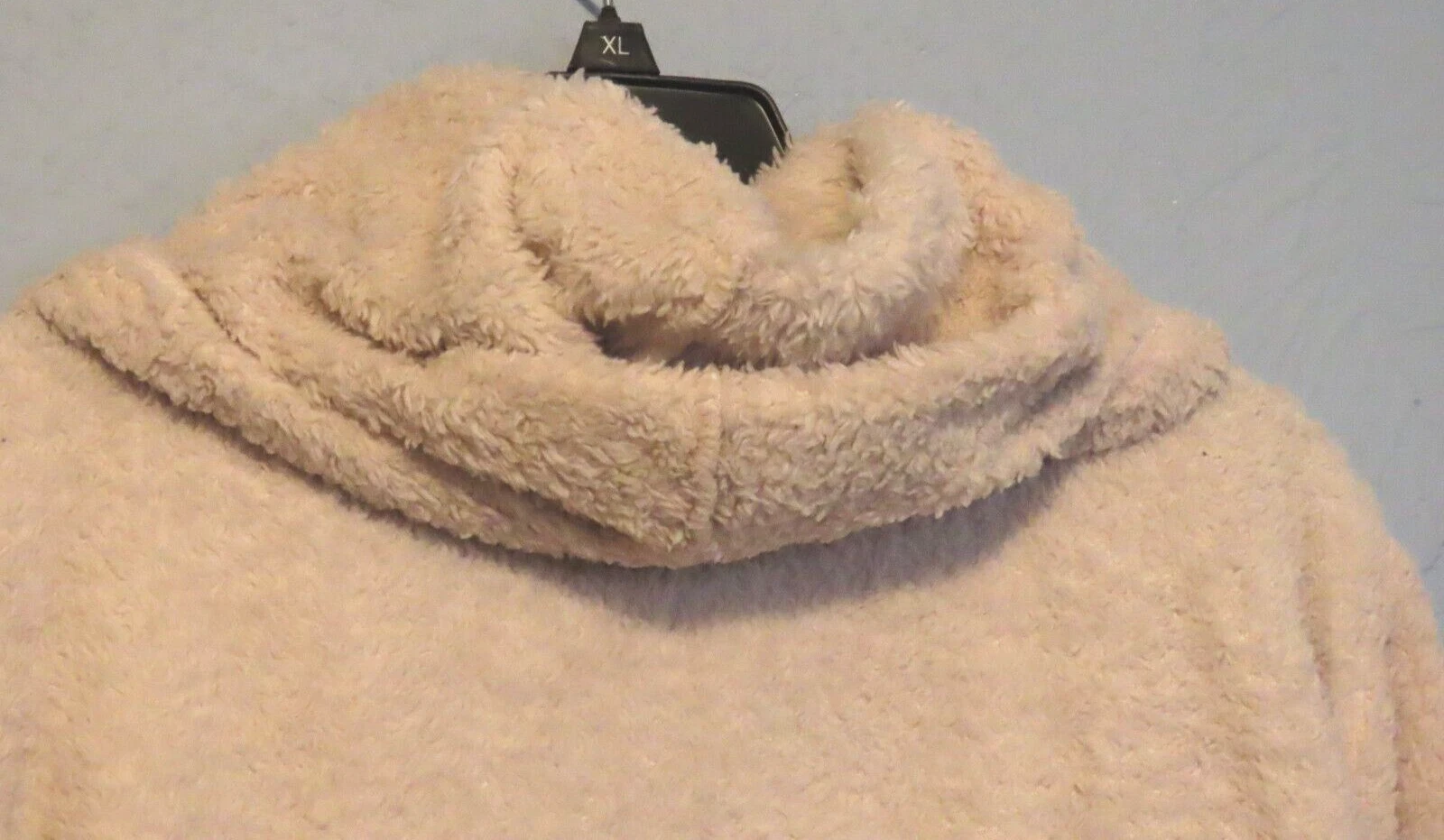 OFF WHITE Felpa donna pullover Jessica Simpson con cappuccio taglia XL panna scollo a V fuzzy sherpa