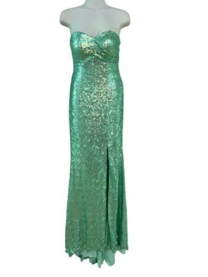 #ad Colors Aqua Mint Green Sequin Cross Back Strapless Gown Size 2 $258 $129.98