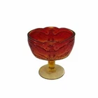 Vintage L E Smith Red Yellow Amberina Glass Eagle Pedestal Candy Compote Dish