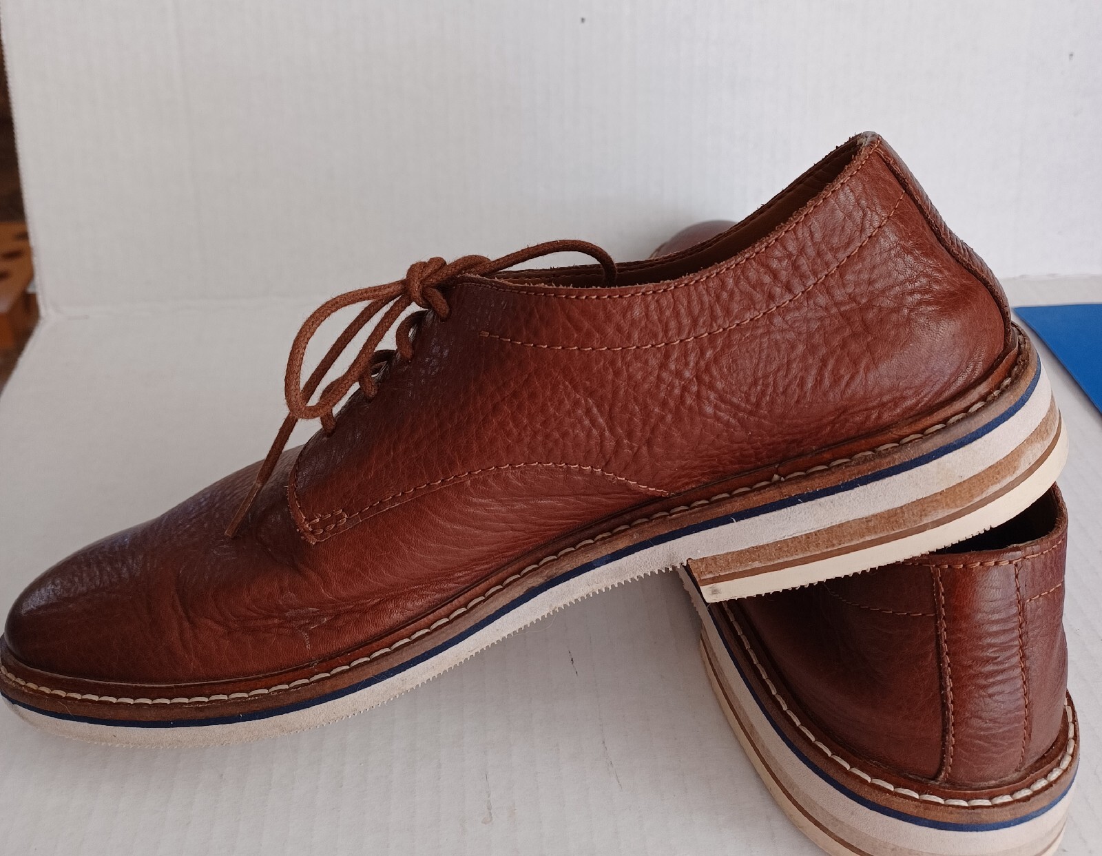 SAOLA Bostonian Brown Oxford Shoes SOFT leather Stitched Sole 7.5 M Cushioned