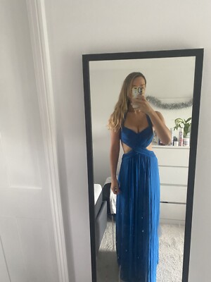 bcbg blue long dress Maxazria - floor length maxi cut out backless - size XS 8 10 featuring a crepe sweetheart Trendreport:summerincolor20250627 ZAPAKA Women Sheath Bridesmaid Size::18 Months