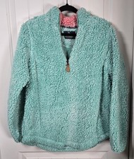 Women's Simply Southern M Mint Pink Collar Faux Fur Sherpa Pullover 1/4 Zip