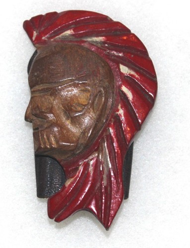 Vintage BSA Hand Carved Wood on Leather INDIAN CHIEF Neckerchief Slide Folk Art