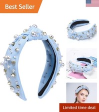 WantGor Pearl Knotted Headband, Women Rhinestone Embellished Hairband