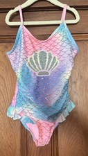 BMagical Kids Mermaid Ruffle One-piece Swimsuit Shell Metallic Size 10