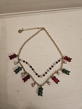 Betsey Johnson Gold-Tone Crystal Gummy Bear Charm Necklace Red Green RARE