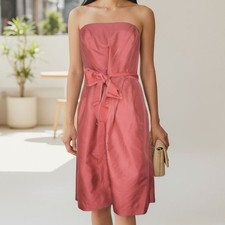Ann Taylor Salmon 100% Silk Taffeta Strapless/Strap Fit & Flare Dress NWT Sz 12
