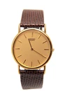 VINTAGE SEIKO NOS 5Y30-7009 32mm Gold Tone Quartz Watch Brown Lizard Band w/ BOX