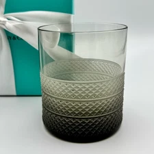 Tiffany & Co. Diamond Point Crystal Glass Double Old Fashioned 3.5" Smoky Brown